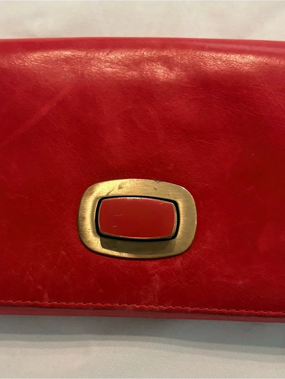HOBO Red Leather Clutch Wallet with Gold-Tone Turn Lock
